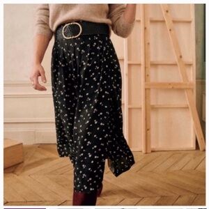 Floral Black Sezane Alicia Midi Skirt